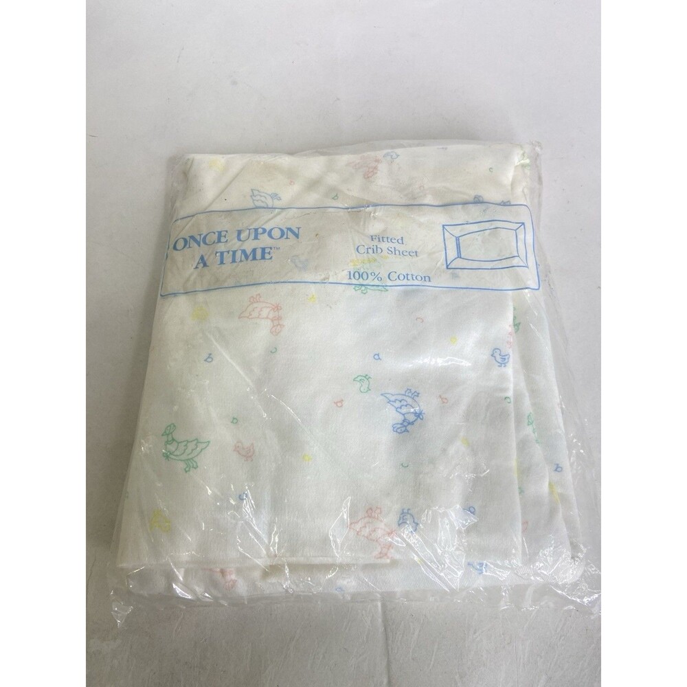 Vintage Once Upon a Time Fitted Crib Sheet Cotton ABC Ducks Chick Made in USA